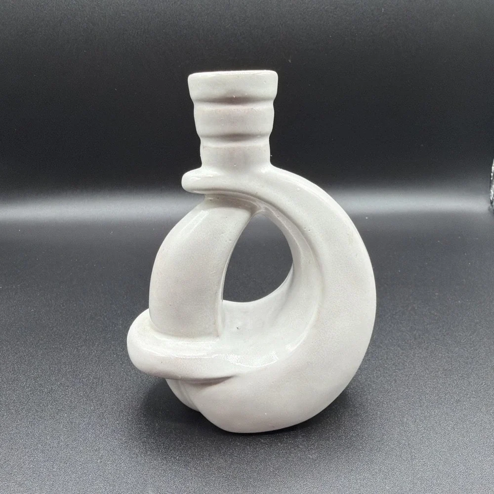 Mid Century Modern  Frankoma 305 White Abstract Pottery Candlestick Holder
